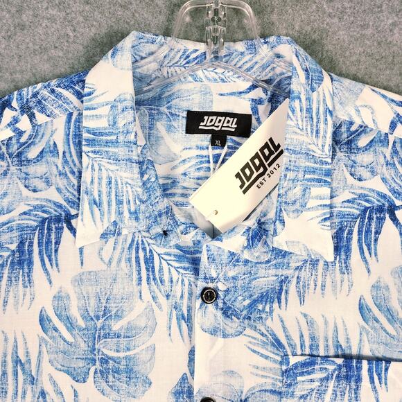 Jogal Men's Short Sleeve Shirt NEW Blue Tropical Button Up XL - Picture 1 of 11